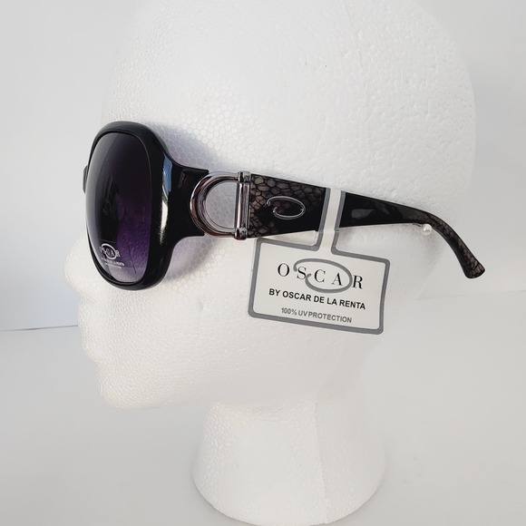 Oscar de la Renta Large Black Animal Print Sunglasses Oversized Rounded Square - Picture 6 of 7